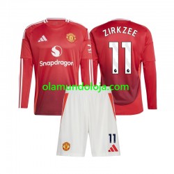 Camisola Manchester United Joshua Zirkzee 11 Criança Equipamento Primeiro 2024-2025 Manga Comprida